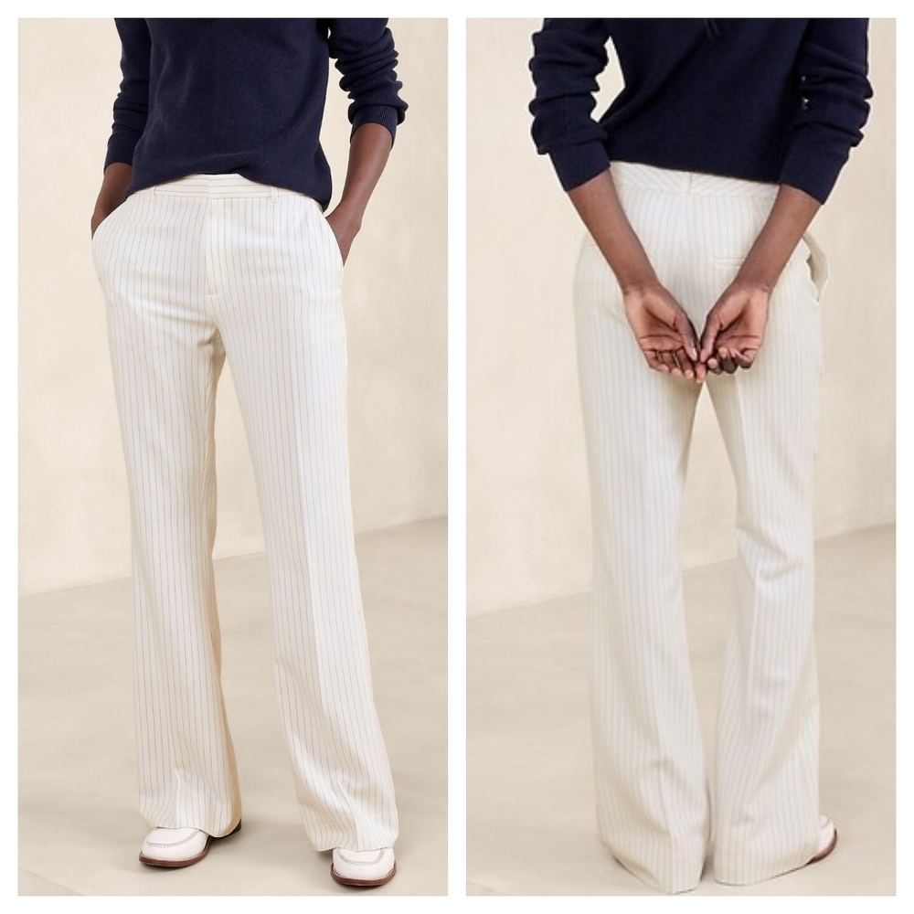 NWT Banana Republic Sculpted Bootcut Pant In White Stripe